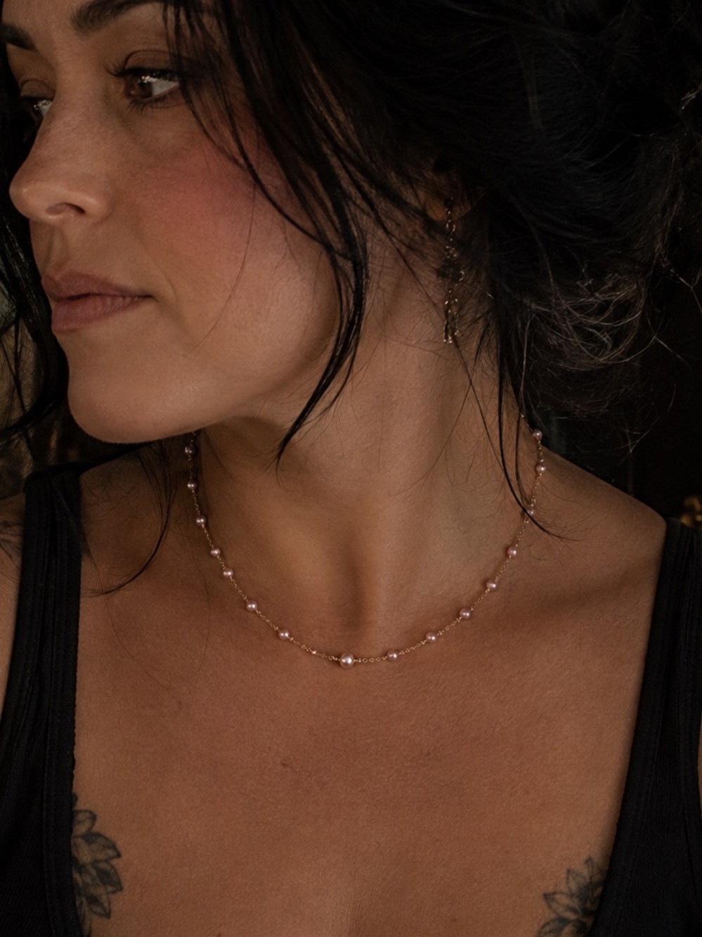 Delicate Gold filled Chain Necklace with Pink fresh water Pearls
